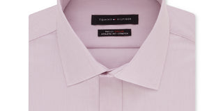 Tommy Hilfiger Men's Athletic Fit Performance Stretch Flex Collar Fineline Stripe Dress Shirt Pink Size 32/33