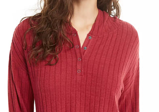Ultra Flirt Women's Henley Long Sleeve Hoodie Sweater Red Size Large
