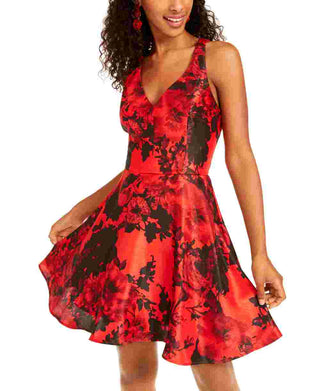 City Studios Women's Arcadia Cocktail Bow Fit & Flare Dress Red Size 0