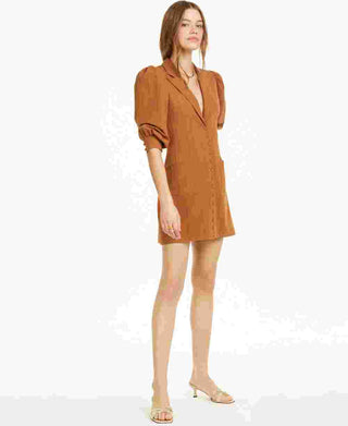 Danielle Bernstein Women's Pinstripe Tuxedo Mini Dress Mustard Size 14
