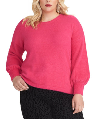 Rachel Roy Women's Felicity Crew Neck Bishop Sleeve Pullover Sweater Pink Size 3X