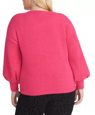 Rachel Roy Women's Felicity Crew Neck Bishop Sleeve Pullover Sweater Pink Size 3X