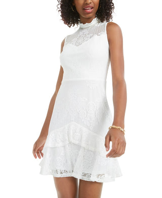 City Studios Junior's Flounce Lace Dress White Size 3
