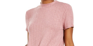 Pink Rose Juniors' Mock-Neck Tie-Front Ribbed Top  Red Size Small
