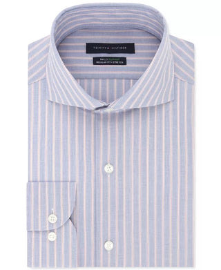 Tommy Hilfiger Men's Classic Fit Non Iron Thflex Stretch Stripe Dress Shirt Cherry Blue/Red Size 17.5X32X33