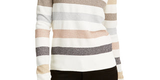 Maison Jules Women's Mock-Neck Metallic Stripe Sweater White Size XX-Large