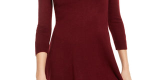 My Michelle Women's 3/4 Sleeve Jewel Neck Short Fit + Flare Dress Wine Size Small