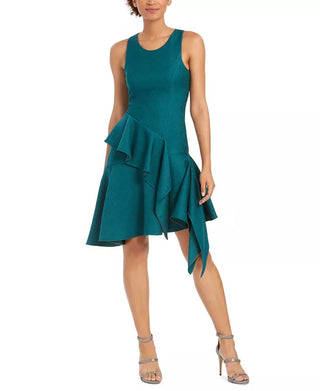 Natori Women's Ruffled Asymmetrical A-Line Dress Green Size 6