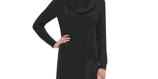 Tommy Hilfiger Women's Cowlneck Solid Sweater Dress Black Size X-Large