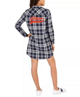 Tommy Hilfiger Women's Cotton Logo-Back Plaid Shirtdress Blue Size Small