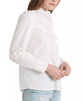 Lucky Brand Women's Elsa Cotton Poplin Popover Blouse White Size X-Large