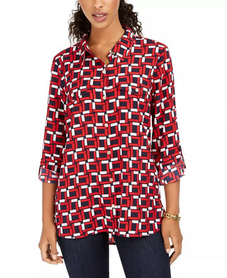 Tommy Hilfiger Women's Printed Utility Tunic Blue Size X-Small