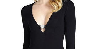 GUESS Women's Cybill V-Neck Bodysuit Black Size Petite Medium