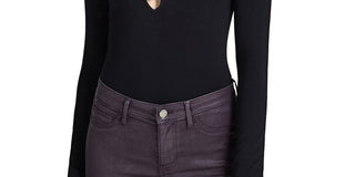 GUESS Women's Cybill V-Neck Bodysuit Black Size Petite Medium