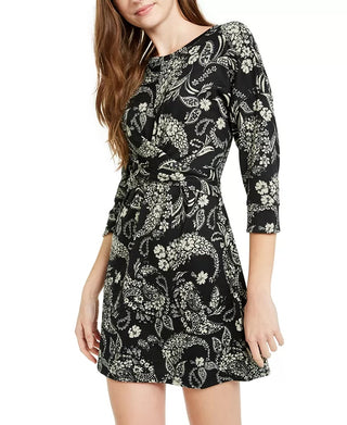 Be Bop Women's Paisley Floral Fit & Flare Dress Black Size XX-Small