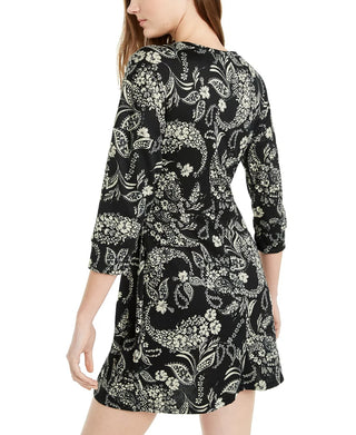 Be Bop Women's Paisley Floral Fit & Flare Dress Black Size XX-Small