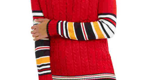 Tommy Hilfiger Women's Varsity Stripe Cable Knit Sweater Red Size X-Large