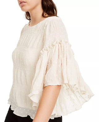 Line & Dot Women's Chiffon Flutter Sleeve Top White Size X-Small