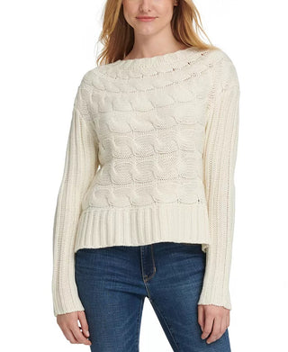 DKNY Women's Horizontal Cable Knit Sweater White Size X-Small