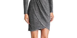 Michael Kors Women's Glitter Zippered Long Sleeve Jewel Neck Short Sheath Party Dress Gray Size X-Large