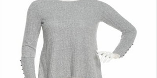 John Paul Richard Women's Ribbed Button Sleeve Sweater Grey Size Large