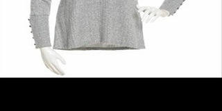 John Paul Richard Women's Ribbed Button Sleeve Sweater Grey Size Large