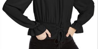 Ultra Flirt Women's Smocked Waist Long Sleeve Off Shoulder Evening Top Black Size X-Small