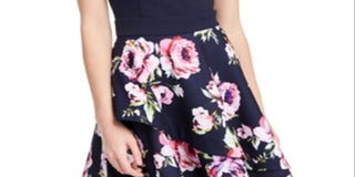 Speechless Women's Floral Sleeveless Halter Short Party Fit Flare Dress Blue Size 7