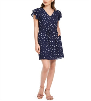 Maison Jules Women's Polka Dot V Neck Casual Dress Blue Size X-Small