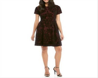 Vince Camuto Women's Burnout Lace Fit & Flare Dress Black/Burgundy Size 2