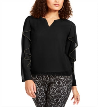 Thalia Sodi Women's Embellished Ruffle Sleeve Top Black Size Medium