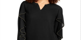 Thalia Sodi Women's Embellished Ruffle Sleeve Top Black Size Medium