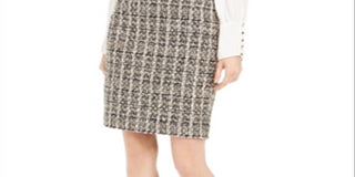 Calvin Klein Women's Straight Skirt Plaid Sequined Brown Size 4