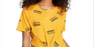 Rebellious One Junior's Trouble Knot Front Graphic T-Shirt Yellow Size X-Small