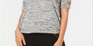 Thalia Sodi Women's Metallic Heathered Cutout Sleeve Top Gray Size Small