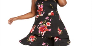 Sequin Hearts Women's Floral Tiered Party Dress Black Red Size 22