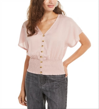 Planet Gold Women's Short Sleeve Button Down Top Pink Size Medium