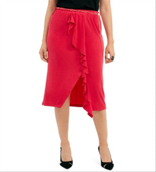 Thalia Sodi Women's Solid Ruffle Trim Skirt Pink Size Small