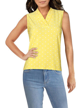 Anne Klein Women's Beekman Dot Pleated Collar Blouse Yellow Size XX-Small