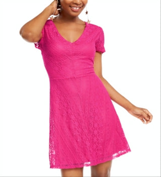 Be Bop Junior's Lace Fit & Flare Dress Pink Size Medium