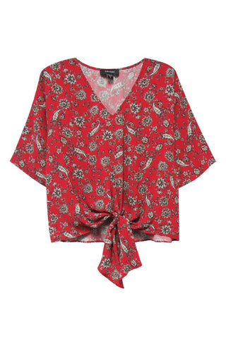 Karen Kane Women's Tie Front Top Print 100% Viscose Red Size Small