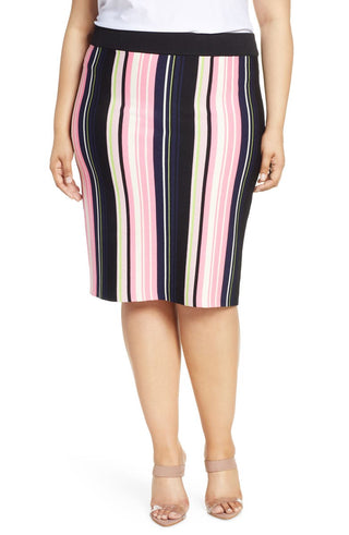 Rachel Roy Women's Striped Knee Length A Line Skirt Pink Size 3X