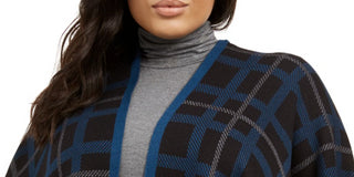 Anne Klein Women's Plaid Knit Cape Jacket Black Size 1X