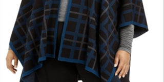 Anne Klein Women's Plaid Knit Cape Jacket Black Size 1X