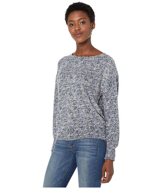 Lucky Brand Women's Floral Cloud Jersey Smocking Top Clothing Blue Size X-Small