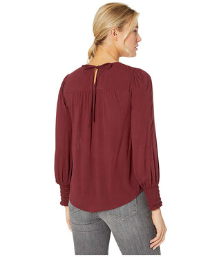 Lucky Brand Women's Smocked Cuff Top Tawny Port Red Size Small
