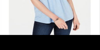 Tommy Hilfiger Women's Short Sleeve Lattice Trim Top Blue Size X-Small