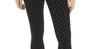 Maison Jules Women's Polka Dot Stretch Skinny Pants Black Size Large