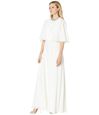 Calvin Klein Women's Popover Cape Gown Embellished Neck Cream White Size 10