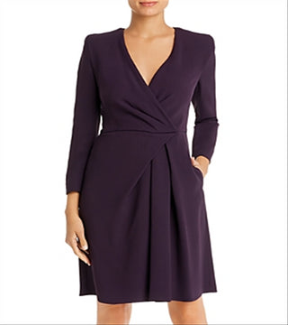 Armani Women's Faux Wrap Fit and Flare Dress Purple Size 44